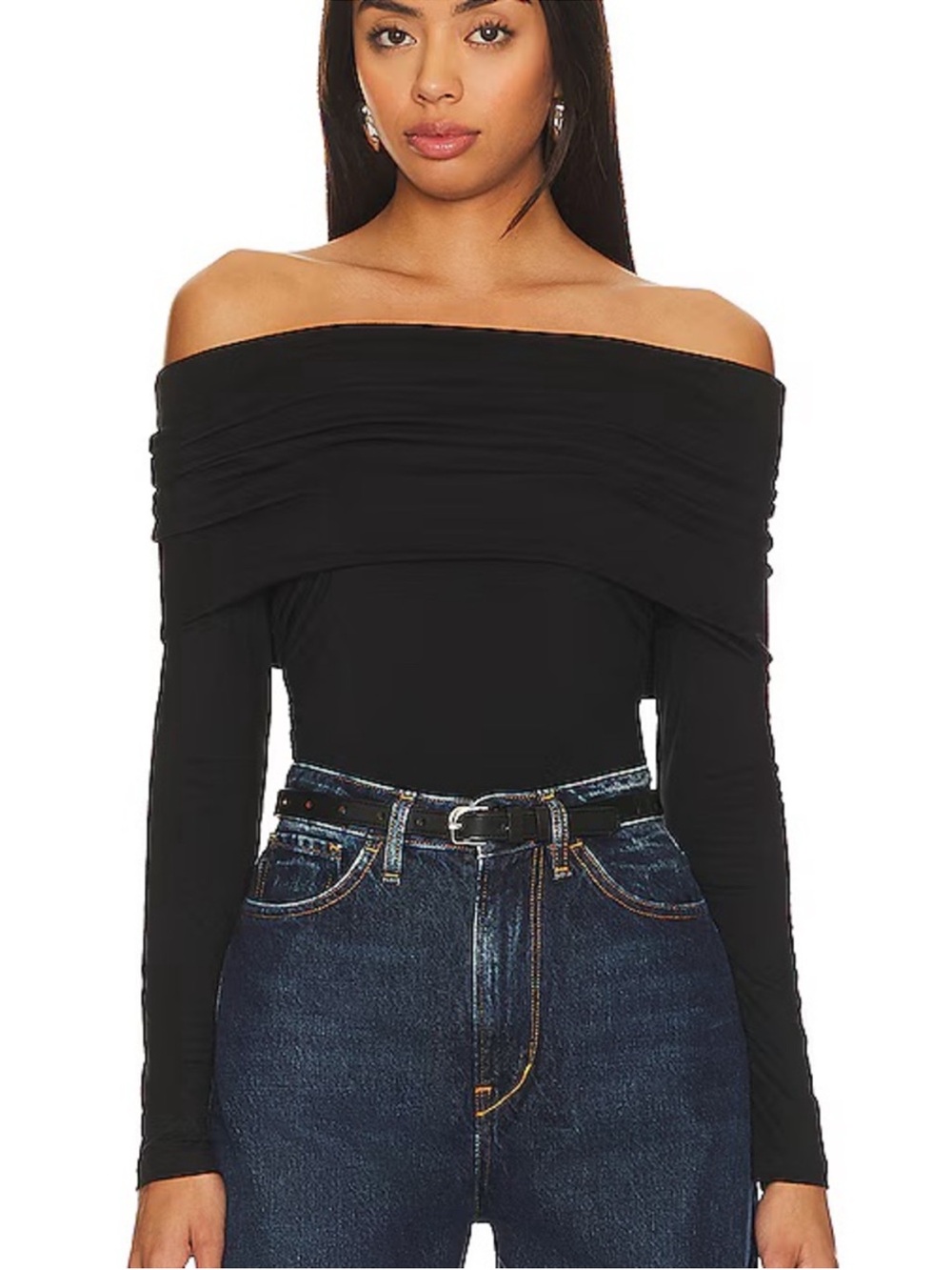 Aritzia Babaton Streamline Top Black Off-Shoulder Long Sleeve Shirt New